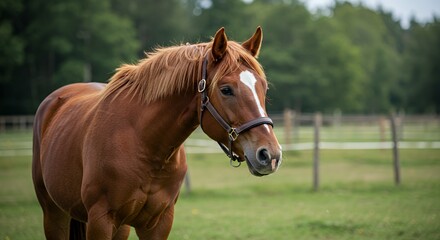 Obraz premium Chestnut Horse in a Verdant Pasture