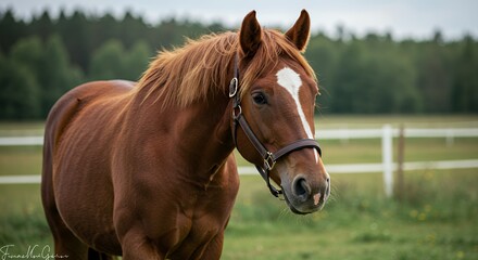 Fototapeta premium Stunning Chestnut Horse in a Pasture