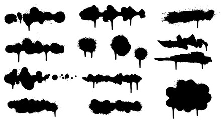 Black Spray Paint Drips Splatters Isolated Vector Set