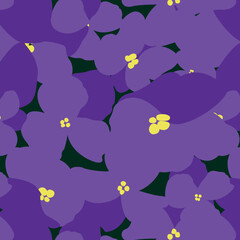 Naklejka premium Floral vector seamless pattern Violets. Purple and yellow flowers. Perfect for fabrics, stationery, packaging.