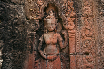 Apsara Carving Detail at Angkor Wat Temple in Cambodia
