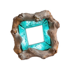 Illuminated Driftwood Frame with Turquoise Resin Inlay Modern Coastal Decor
