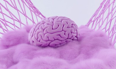 Surreal Concept of Brain Resting on Soft Pink Surface in Network
