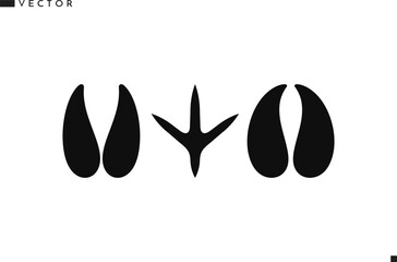 Farm animal paw print vector. Isolated cow bull sheep chicken and ram paw prints 