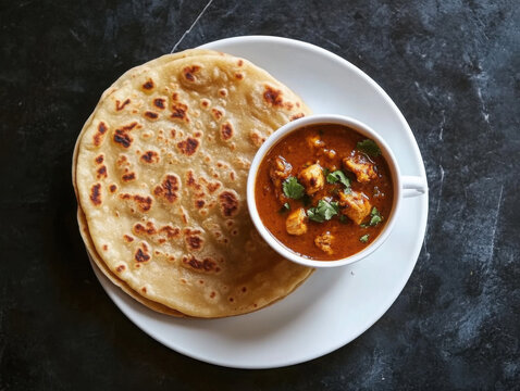paratha with curry on plate