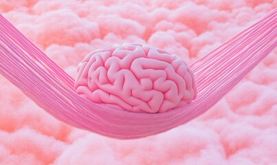 Pink Brain on Soft Clouds with Colorful Background Design
