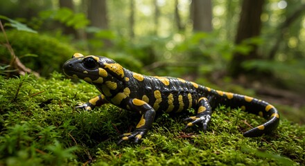 Fire Salamander in Forest Moss