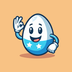 Obraz premium Creative Funny Mascot Egg Character Cartoon Vector Illustration with Happy Face Expression Emoji Icon Kawaii Clipart for Editable Logo Branding Graphic Resources and Character Design