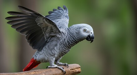 African Grey Parrot with Wings Spread