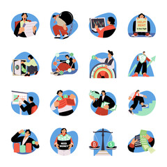 Set of 16 Inflation Flat Style Illustrations 

