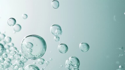 Close-up of transparent bubbles suspended in light green liquid.