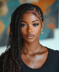 Portrait of a Beautiful Woman with Braided Hair 
