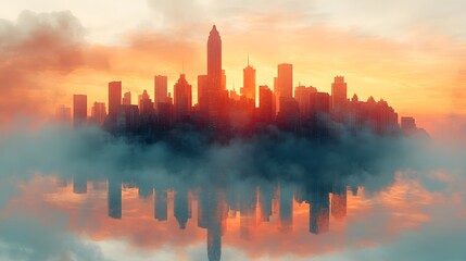 Surreal concept art of a floating inverted city skyline