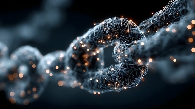 Abstract blockchain network with glowing interconnected nodes