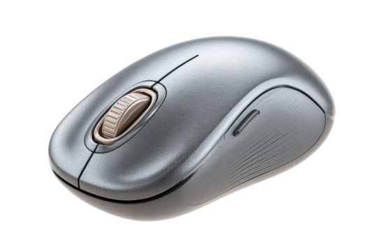 PNG Silver wireless computer mouse with ergonomic design and scroll wheel