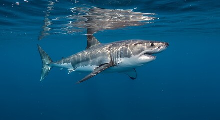 Fototapeta premium Majestic Great White Shark Underwater