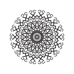 Circular Mandala Design: A captivating symmetrical mandala with intricate geometric patterns, showcasing black lines on a white background, inviting contemplation and mindfulness.