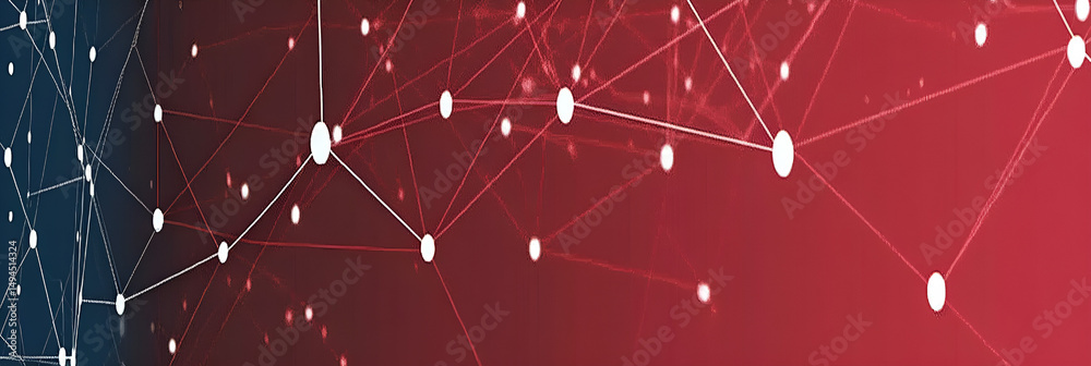 Aufkleber abstract network connections illustration with white dots and lines against a gradient red and blue 