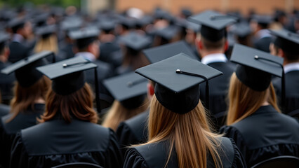A Sea of Graduates in Caps and Gowns Celebrating Academic Achievement at University Graduation Ceremony