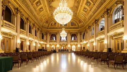 Obraz premium Grand Ballroom with ornate gold decor.