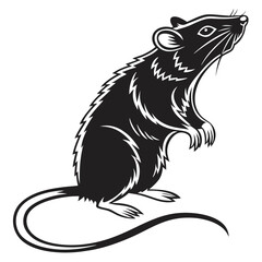 Black Silhouette Rat Standing on Hind Legs Sniffing, Rodent with Long Tail Isolated