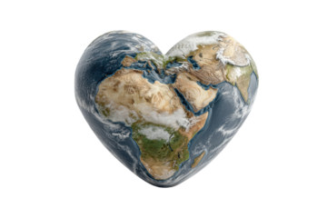 PNG Heart-shaped earth depicting global love and unity on black background