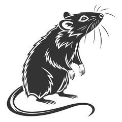 Stylized Silhouette of Standing Rat. Elegant Design, Detailed Fur and Long Tail