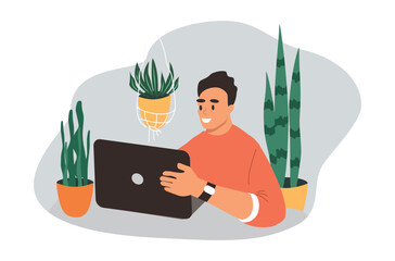 vector illustration in flat style, working from home, freelance