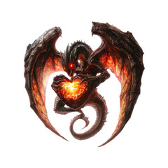 Fiery Dragon Guardian Mythical Creature Holding Burning Heart © ThaiAi