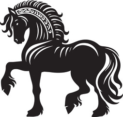 Black and White Berber Horse Vector Illustration – High-Quality Line Art Design