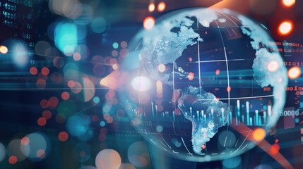 Global communication network with digital data and earth hologram.