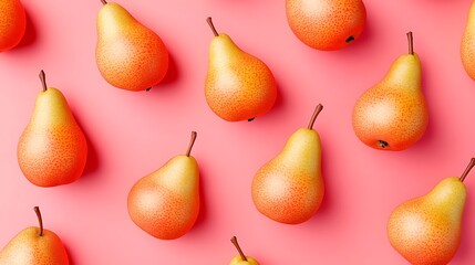 Fresh ripe yellow pears scattered pink background juicy healthy fruit vibrant image