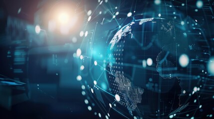 Obraz premium Digital globe surrounded by network connections, representing global technology.