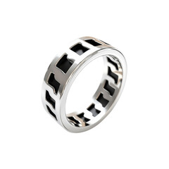 Modern Silver Ring with Black Inset Design - Close-up Product Shot