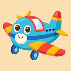 Cute Cartoon Airplane Vector Illustration — Colorful Jet Aircraft Clipart in Flat Style for Kids and Educational Designs