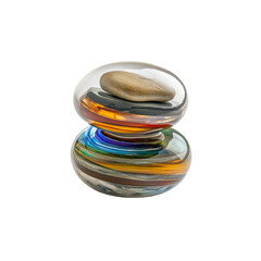 Layered Glass Art with Stone Accent Abstract Still Life