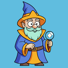 Mysterious Wizard Holding a Pit-Shaped Crystal Orb Fantasy Magic Vector Art