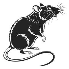 Elegant Black Mouse Silhouette, Isolated on White Backdrop, Detailed Art Style