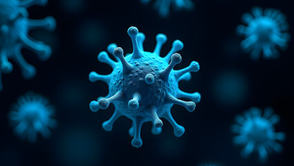 Cyan filamentous virus covered in glowing microtubules, ultra-HD microscopic view with motion blur effect.