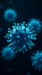Cyan filamentous virus covered in glowing microtubules, ultra-HD microscopic view with motion blur effect.