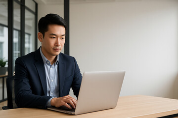 business man working on laptop in modern office