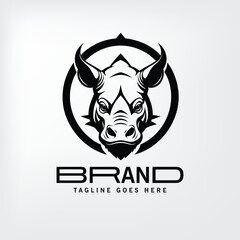 Fototapeta premium Black and white graphic logo of a bull's head in a circle with a company name and tagline, suitable for a business logo design or branding project.