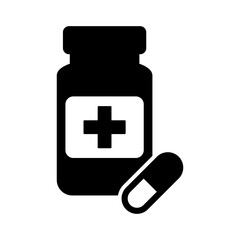 Obraz premium Medicine bottle and pills icon.