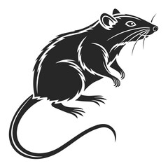 Silhouette Rat Standing Side Profile, Black and White on Isolated Background
