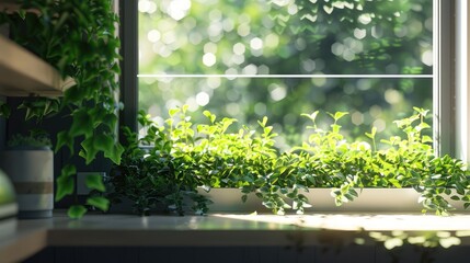 A window sill with a plant on it