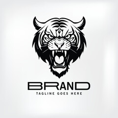 Fototapeta premium Tiger head graphic logo design for a company brand. Aggressive, bold tiger head graphic logo in black silhouette on a white background.