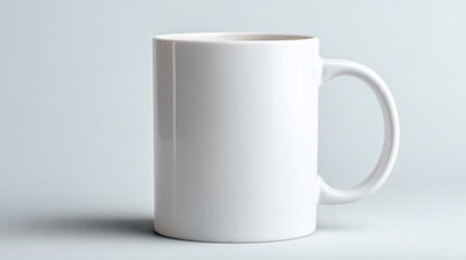 Obraz premium A premium ceramic mug unboxing, soft shadows, clean setup, left side free for branding, with White background