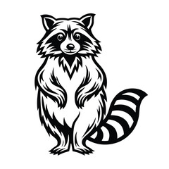 Standing Raccoon Illustration, Black and White Animal, Striped Tail Mammal, Minimal Art