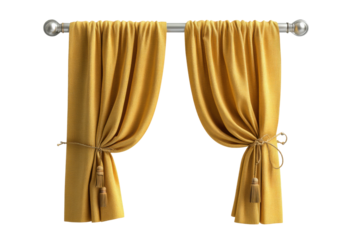 PNG Elegant gold curtains with tassels on rod