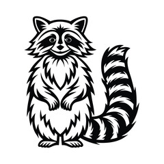 Raccoon Standing Upright, Cute Face, Stripped Tail, Black and White, Wildlife Animal